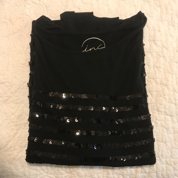 Sparkly INC sequin-striped black on black long sleeve boat neck top (L) - Picture 13 of 13